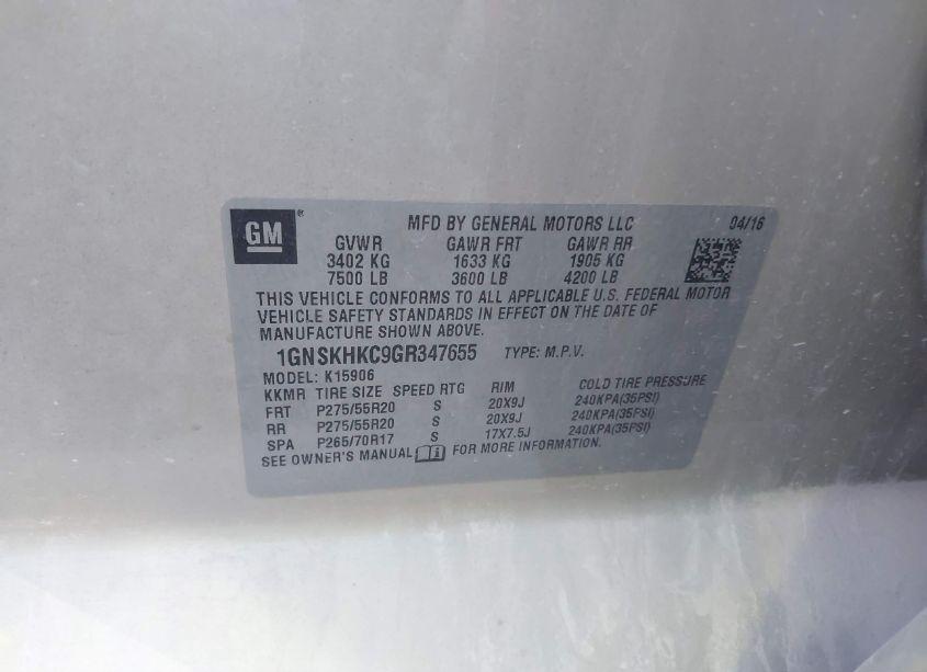 Photo 9 of 2016 Chevrolet Suburban LT (VIN 1GNSKHKC9GR347655)