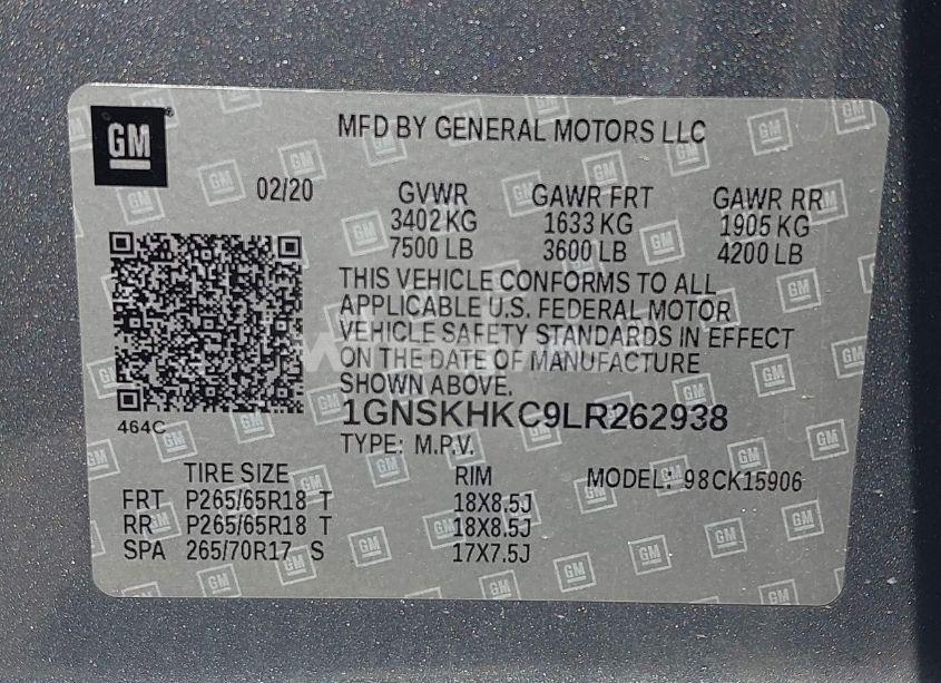 Photo 9 of 2020 Chevrolet Suburban 4WD LT (VIN 1GNSKHKC9LR262938)