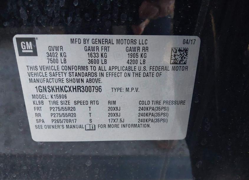 Photo 9 of 2017 Chevrolet Suburban LT (VIN 1GNSKHKCXHR300796)