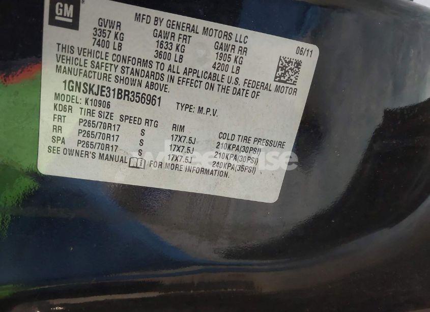 Photo 9 of 2011 Chevrolet Suburban 1500 LT1 (VIN 1GNSKJE31BR356961)