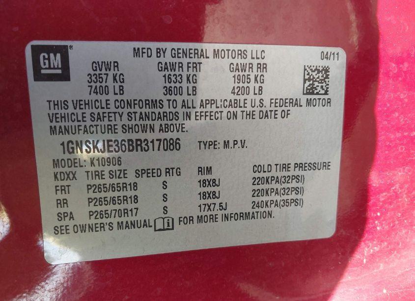 Photo 9 of 2011 Chevrolet Suburban 1500 LT1 (VIN 1GNSKJE36BR317086)