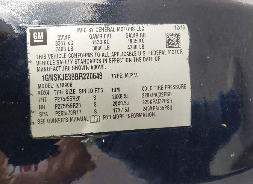 Photo 9 of 2011 Chevrolet Suburban 1500 LT1 (VIN 1GNSKJE38BR220648)