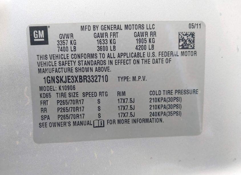 Photo 9 of 2011 Chevrolet Suburban 1500 LT1 (VIN 1GNSKJE3XBR332710)