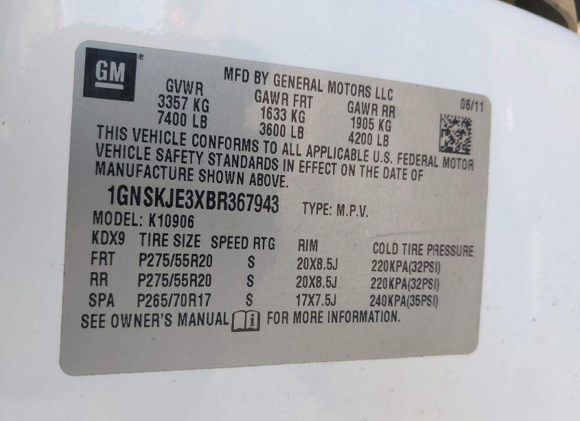 Photo 9 of 2011 Chevrolet Suburban 1500 LT1 (VIN 1GNSKJE3XBR367943)