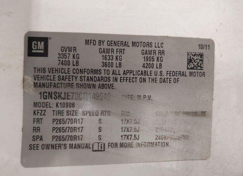 Photo 9 of 2012 Chevrolet Suburban 1500 LT (VIN 1GNSKJE70CR149949)