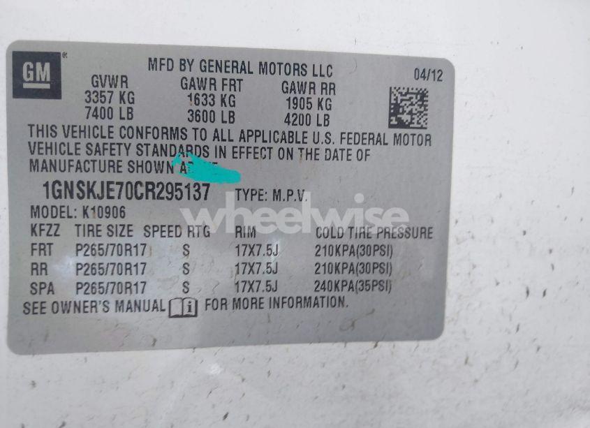 Photo 9 of 2012 Chevrolet Suburban 1500 LT (VIN 1GNSKJE70CR295137)