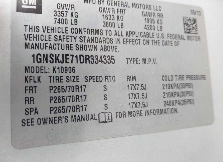 Photo 9 of 2013 Chevrolet Suburban 1500 LT (VIN 1GNSKJE71DR334335)