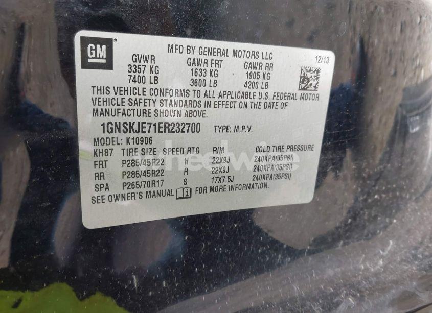 Photo 9 of 2014 Chevrolet Suburban 1500 LT (VIN 1GNSKJE71ER232700)