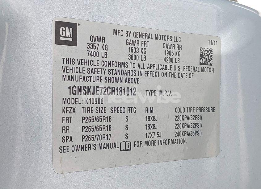 Photo 9 of 2012 Chevrolet Suburban 1500 LT (VIN 1GNSKJE72CR181012)