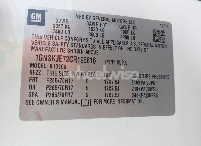 Photo 9 of 2012 Chevrolet Suburban LT (VIN 1GNSKJE72CR195816)