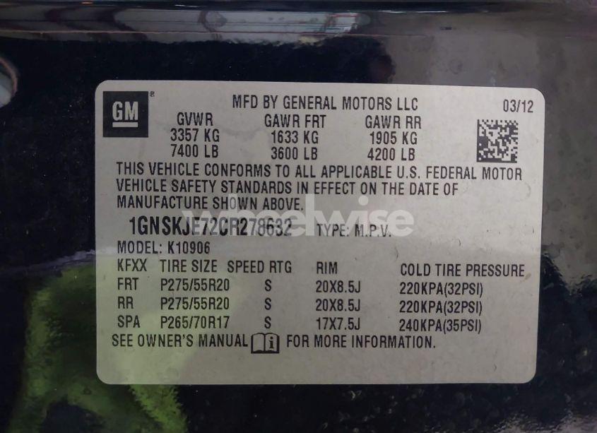 Photo 9 of 2012 Chevrolet Suburban 1500 LT (VIN 1GNSKJE72CR278632)