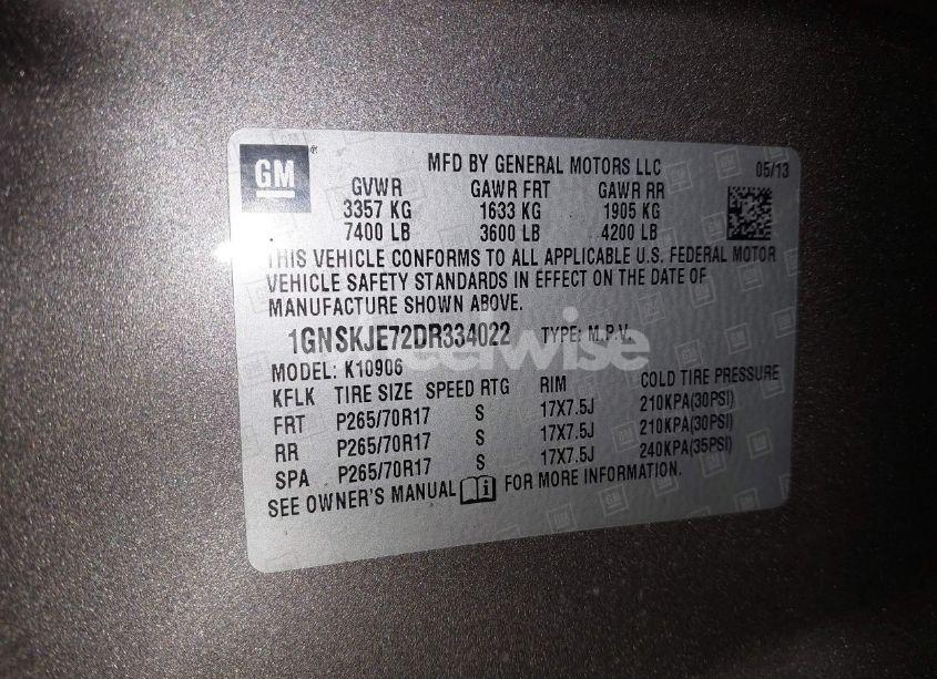 Photo 9 of 2013 Chevrolet Suburban 1500 LT (VIN 1GNSKJE72DR334022)