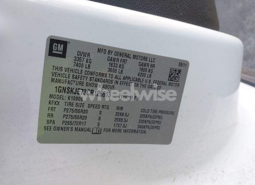 Photo 9 of 2012 Chevrolet Suburban 1500 LT (VIN 1GNSKJE73CR126813)