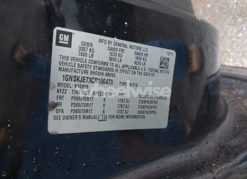 Photo 9 of 2012 Chevrolet Suburban 1500 LT (VIN 1GNSKJE73CR196473)