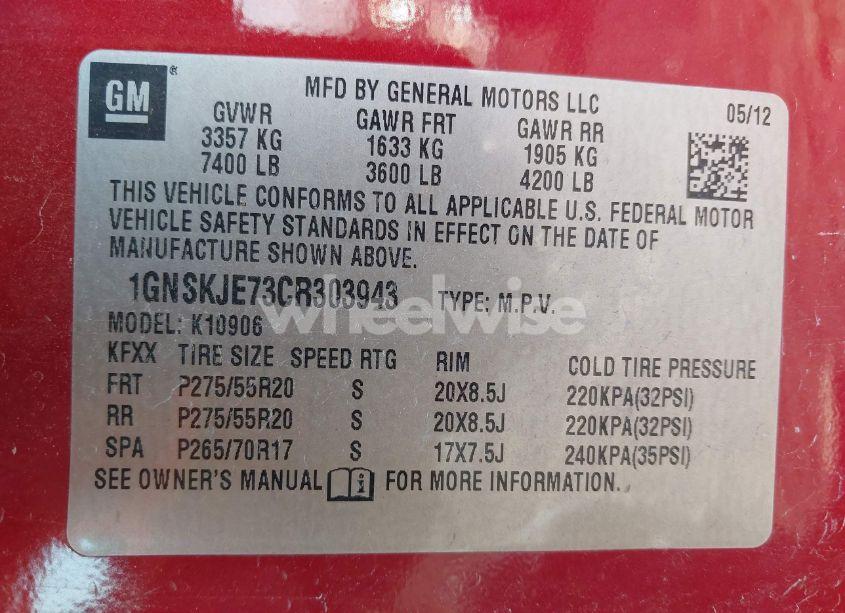 Photo 9 of 2012 Chevrolet Suburban 1500 LT (VIN 1GNSKJE73CR303943)