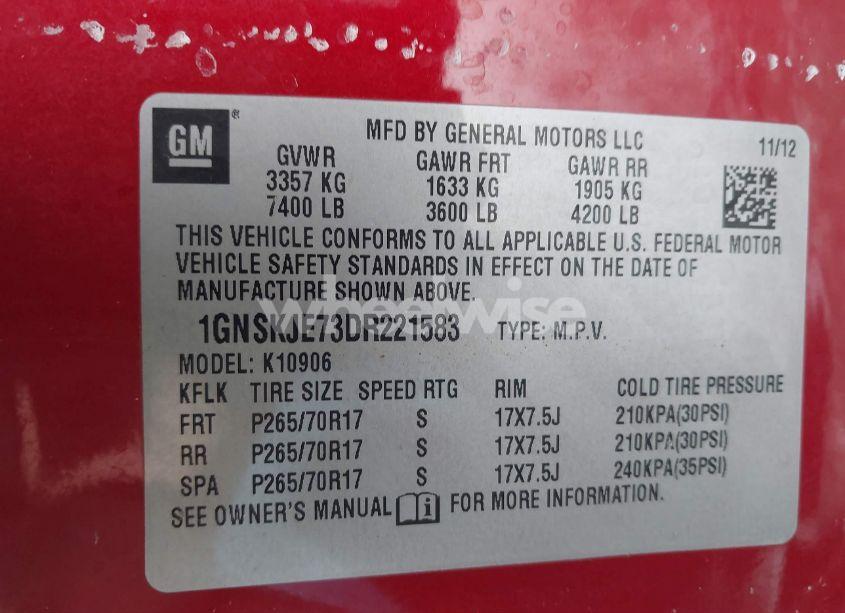 Photo 9 of 2013 Chevrolet Suburban 1500 LT (VIN 1GNSKJE73DR221583)