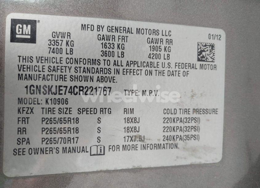 Photo 9 of 2012 Chevrolet Suburban 1500 LT (VIN 1GNSKJE74CR221767)