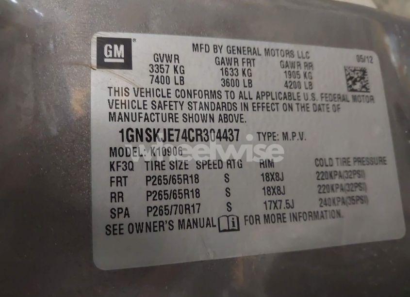 Photo 9 of 2012 Chevrolet Suburban 1500 LT (VIN 1GNSKJE74CR304437)