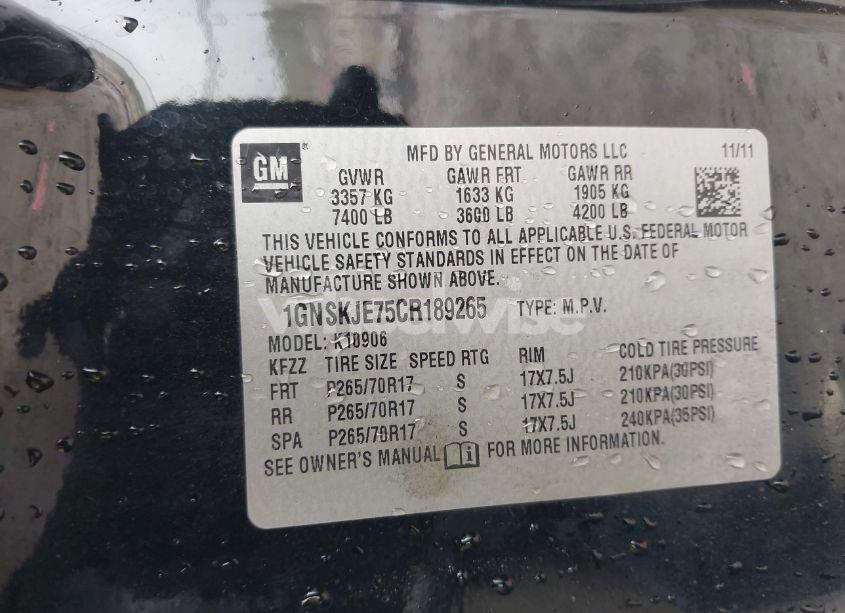 Photo 9 of 2012 Chevrolet Suburban 1500 LT (VIN 1GNSKJE75CR189265)