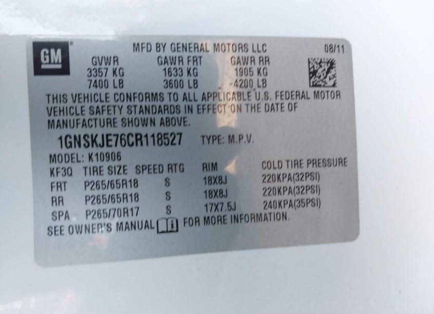 Photo 9 of 2012 Chevrolet Suburban 1500 LT (VIN 1GNSKJE76CR118527)