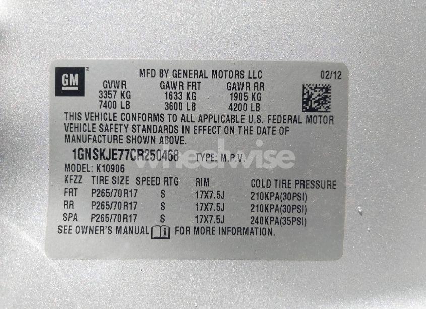 Photo 9 of 2012 Chevrolet Suburban 1500 LT (VIN 1GNSKJE77CR250468)