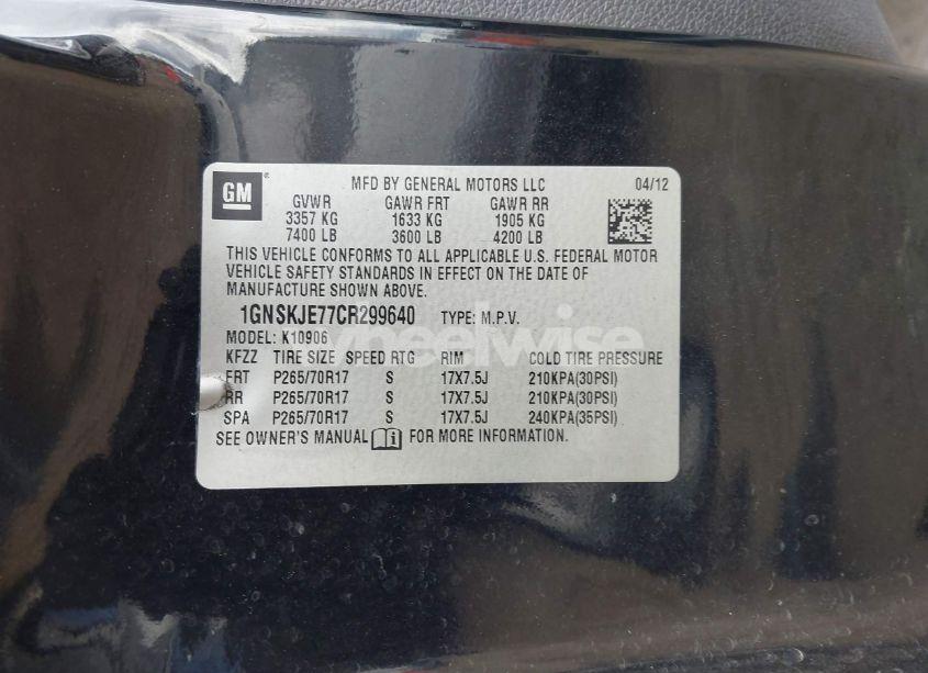 Photo 9 of 2012 Chevrolet Suburban 1500 LT (VIN 1GNSKJE77CR299640)