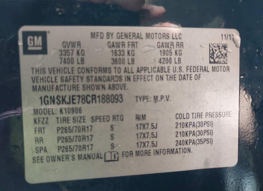 Photo 9 of 2012 Chevrolet Suburban 1500 LT (VIN 1GNSKJE78CR188093)