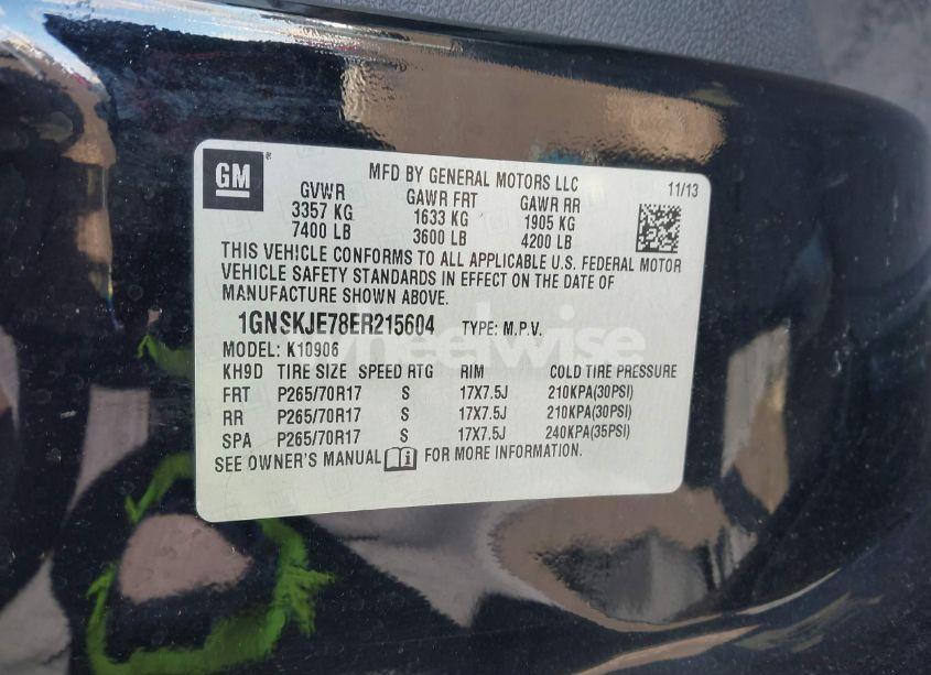 Photo 9 of 2014 Chevrolet Suburban 1500 LT (VIN 1GNSKJE78ER215604)