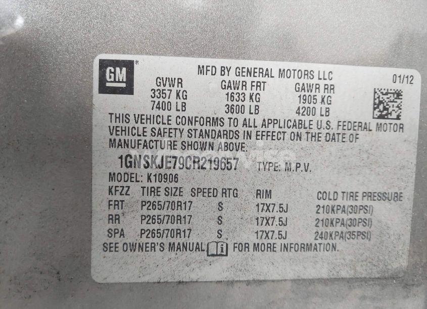 Photo 9 of 2012 Chevrolet Suburban 1500 LT (VIN 1GNSKJE79CR219657)