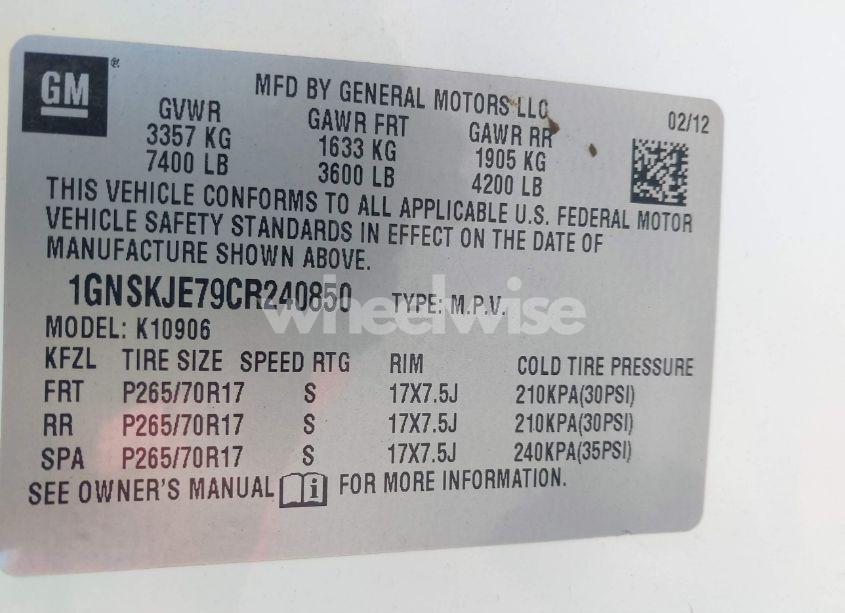 Photo 9 of 2012 Chevrolet Suburban 1500 LT (VIN 1GNSKJE79CR240850)