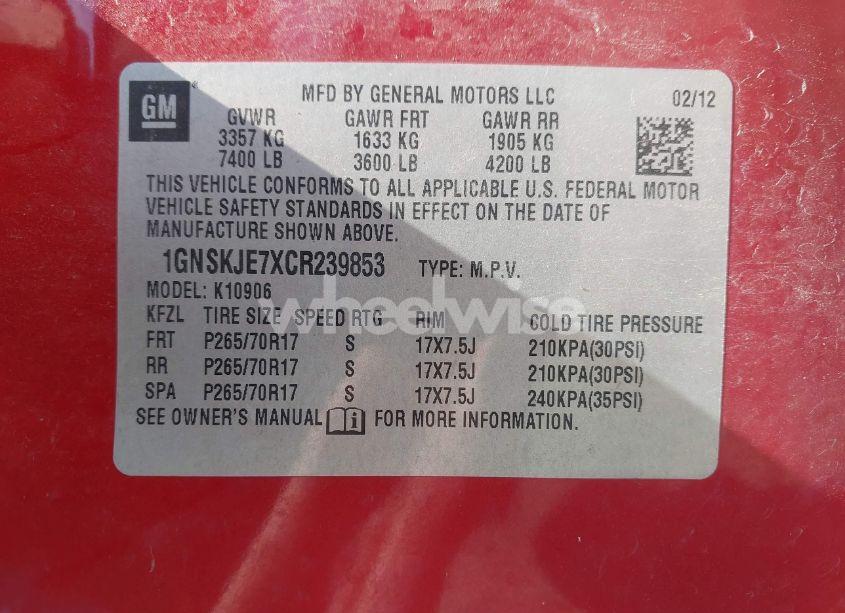 Photo 9 of 2012 Chevrolet Suburban 1500 LT (VIN 1GNSKJE7XCR239853)