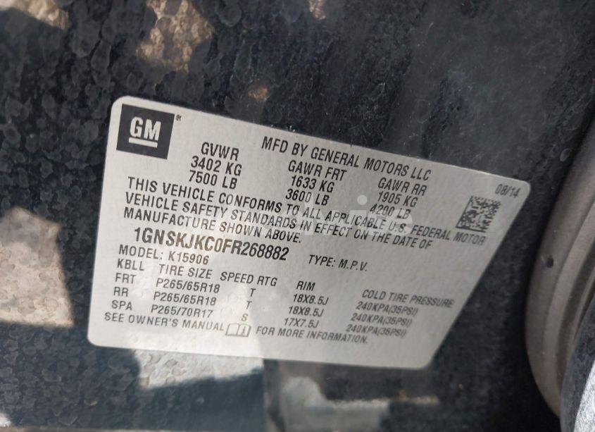 Photo 9 of 2015 Chevrolet Suburban 1500 LT (VIN 1GNSKJKC0FR268882)