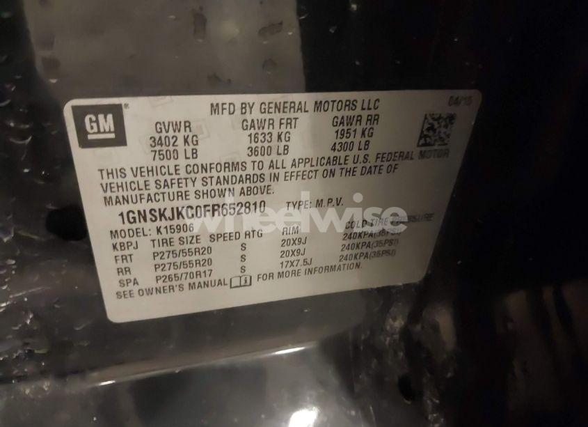 Photo 9 of 2015 Chevrolet Suburban 1500 LT (VIN 1GNSKJKC0FR652810)