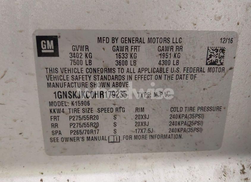 Photo 9 of 2017 Chevrolet Suburban PREMIER (VIN 1GNSKJKC0HR179235)