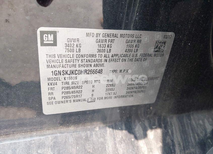 Photo 9 of 2017 Chevrolet Suburban PREMIER (VIN 1GNSKJKC0HR266648)