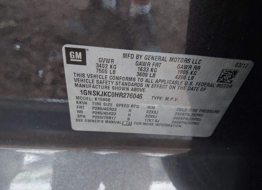 Photo 9 of 2017 Chevrolet Suburban PREMIER (VIN 1GNSKJKC0HR276046)