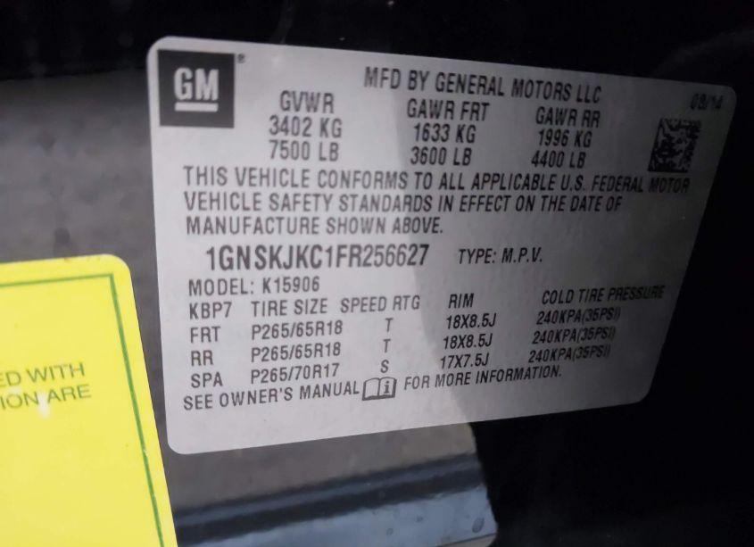 Photo 9 of 2015 Chevrolet Suburban 1500 LT (VIN 1GNSKJKC1FR256627)