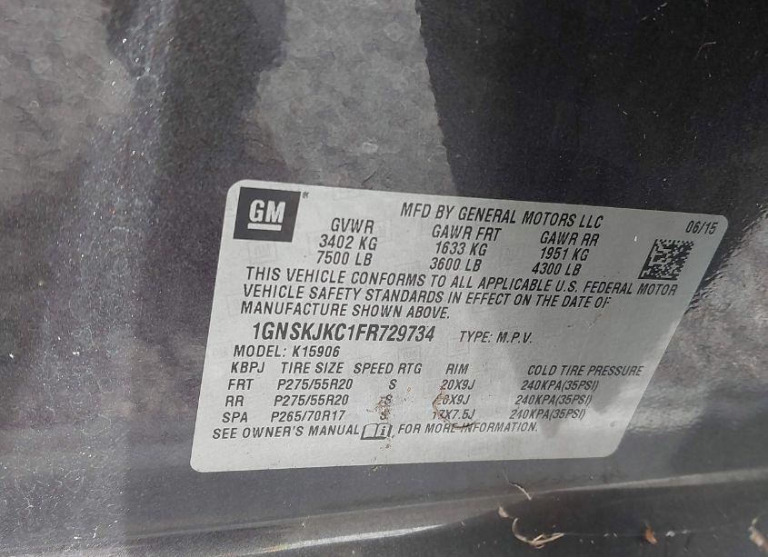 Photo 9 of 2015 Chevrolet Suburban 1500 LT (VIN 1GNSKJKC1FR729734)