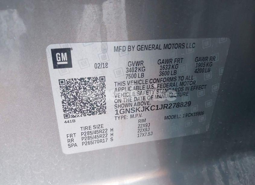 Photo 9 of 2018 Chevrolet Suburban PREMIER (VIN 1GNSKJKC1JR278829)