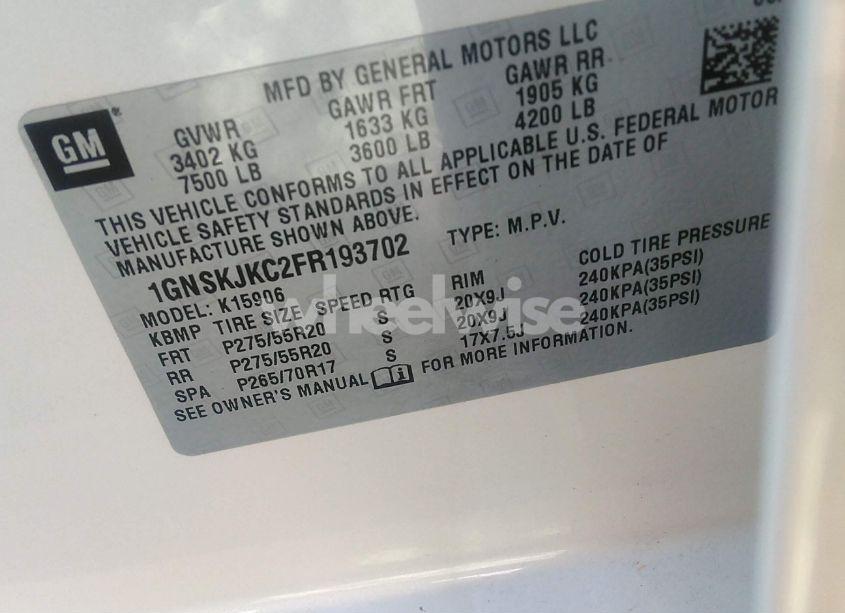 Photo 9 of 2015 Chevrolet Suburban 1500 LT (VIN 1GNSKJKC2FR193702)