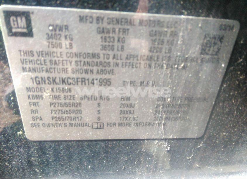 Photo 9 of 2015 Chevrolet Suburban 1500 LT (VIN 1GNSKJKC3FR141995)