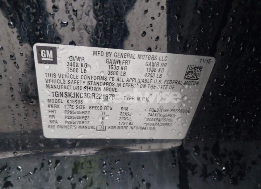 Photo 9 of 2016 Chevrolet Suburban LTZ (VIN 1GNSKJKC3GR221878)