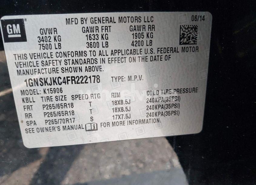 Photo 9 of 2015 Chevrolet Suburban 1500 LT (VIN 1GNSKJKC4FR222178)