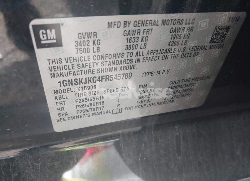 Photo 9 of 2015 Chevrolet Suburban 1500 LT (VIN 1GNSKJKC4FR545789)