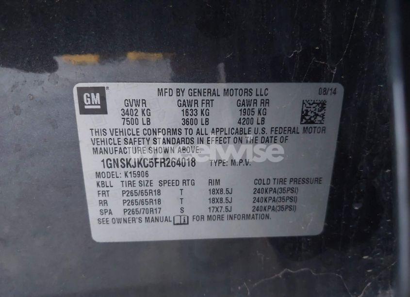 Photo 9 of 2015 Chevrolet Suburban 1500 LT (VIN 1GNSKJKC5FR264018)