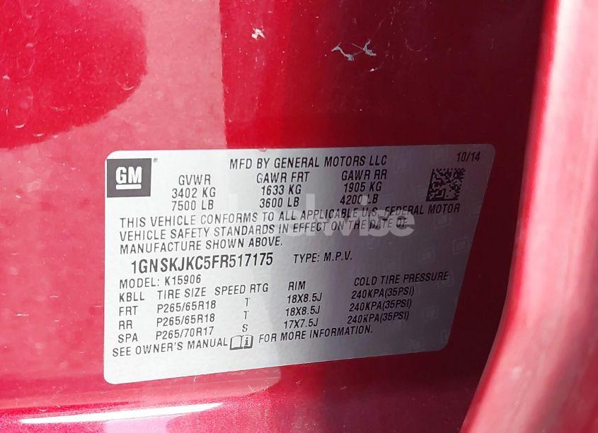 Photo 9 of 2015 Chevrolet Suburban 1500 LT (VIN 1GNSKJKC5FR517175)