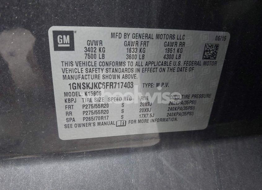 Photo 9 of 2015 Chevrolet Suburban 1500 LT (VIN 1GNSKJKC6FR717403)