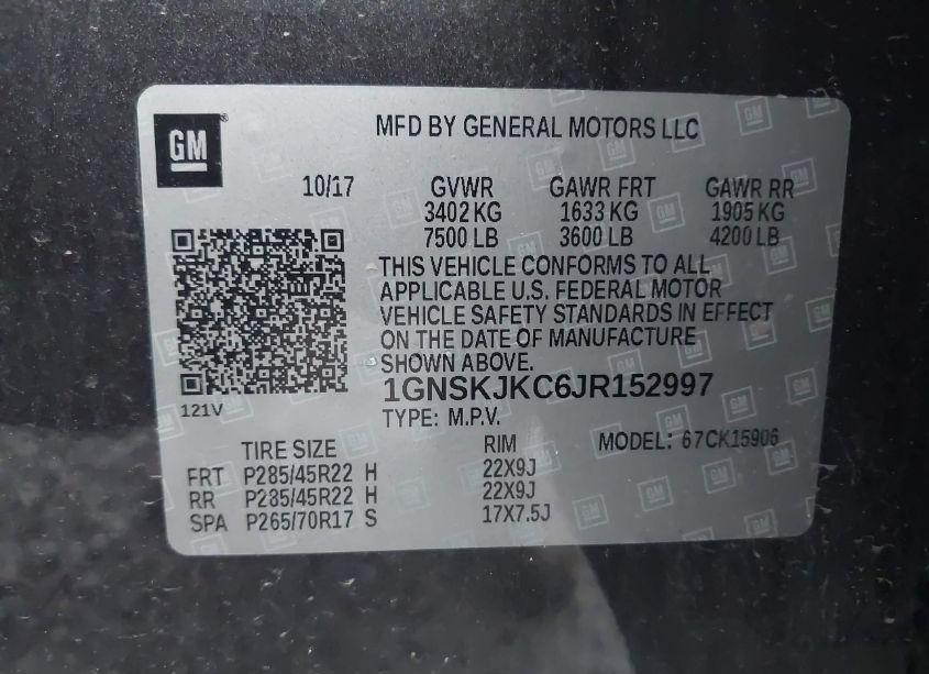 Photo 9 of 2018 Chevrolet Suburban PREMIER (VIN 1GNSKJKC6JR152997)