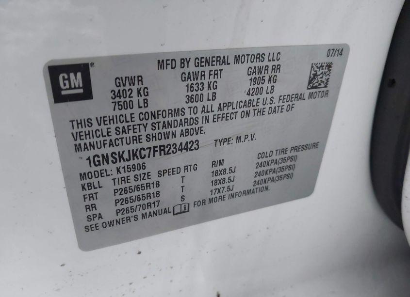 Photo 9 of 2015 Chevrolet Suburban 1500 LT (VIN 1GNSKJKC7FR234423)