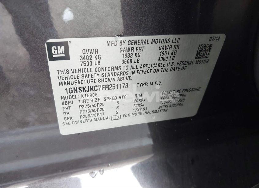 Photo 9 of 2015 Chevrolet Suburban 1500 LT (VIN 1GNSKJKC7FR251173)